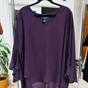 Karen Kane Deep Purple Eggplant w 3/4 Sleeves Crepe Blouse Top Shirt Size 3X